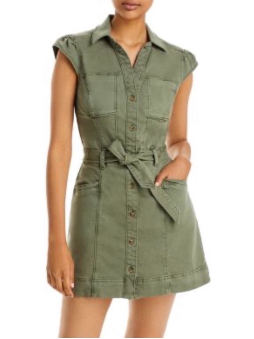 PAIGE Olive Green Button-Front Utility Mini Dress
